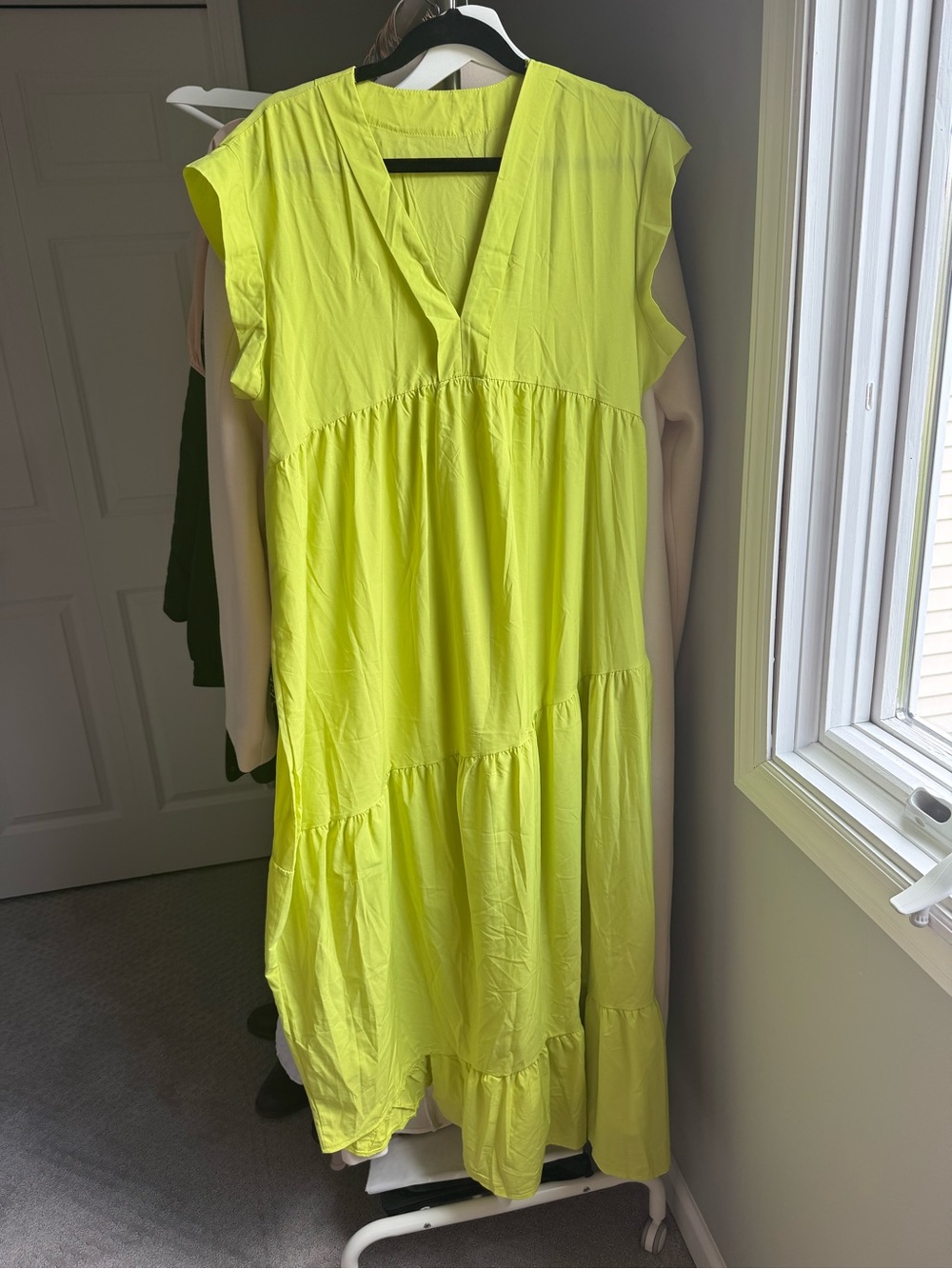 Women’s Neon Yellow V-Neck Tiered Dress